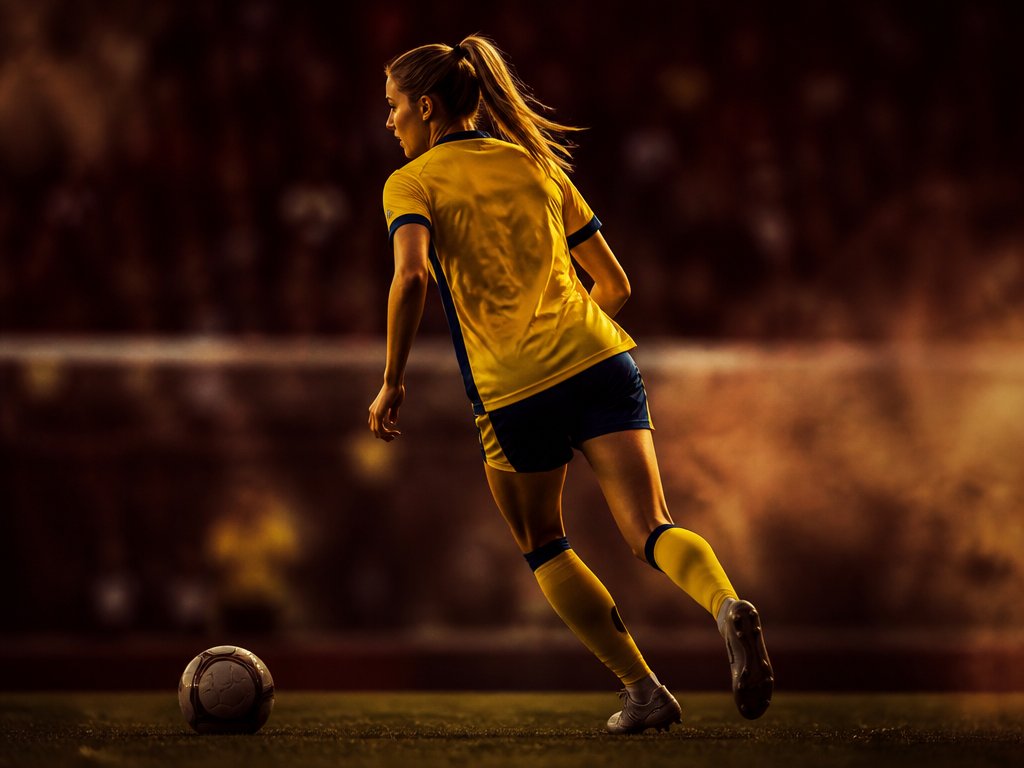 Porträtt av fotbollsspelaren Caroline Seger i landslagströjan