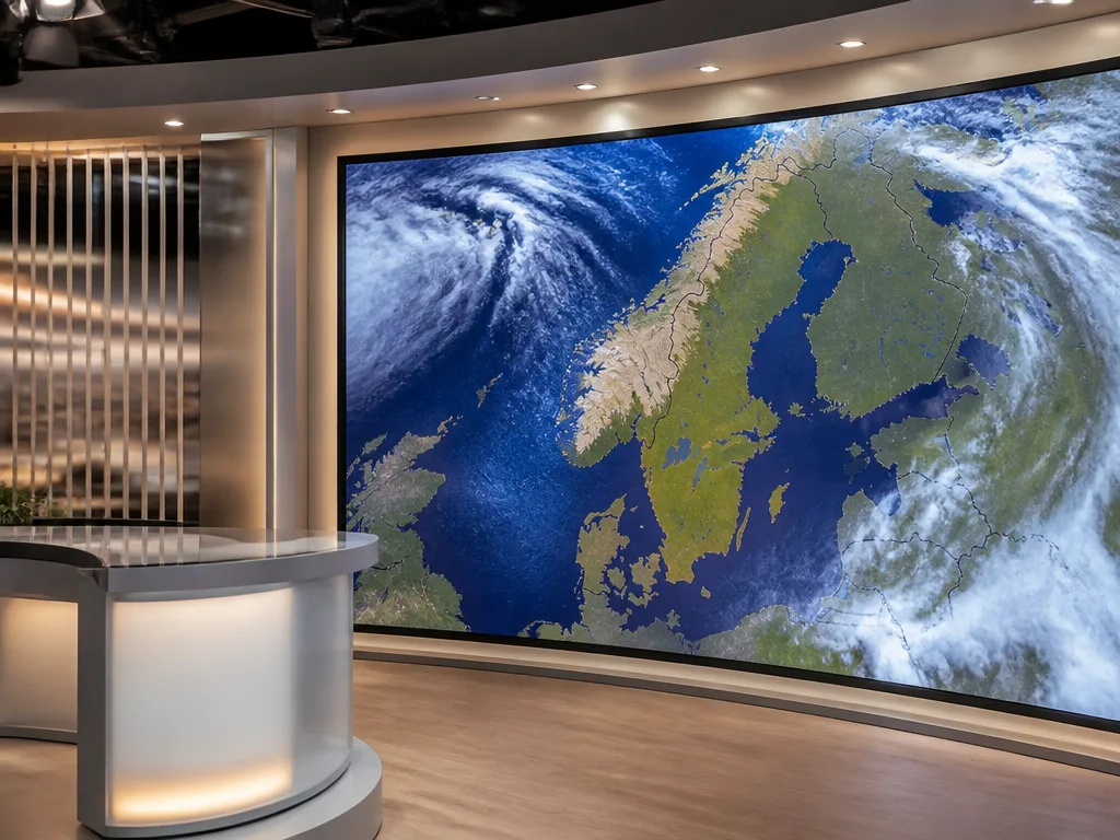 Väderstudio med digital väderkarta över Sverige